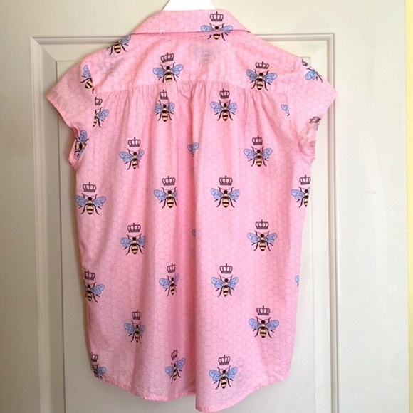 The Cats Pajamas S/S Soft Pink Button Up Queen Bee Print Size SMALL - Picture 4 of 8